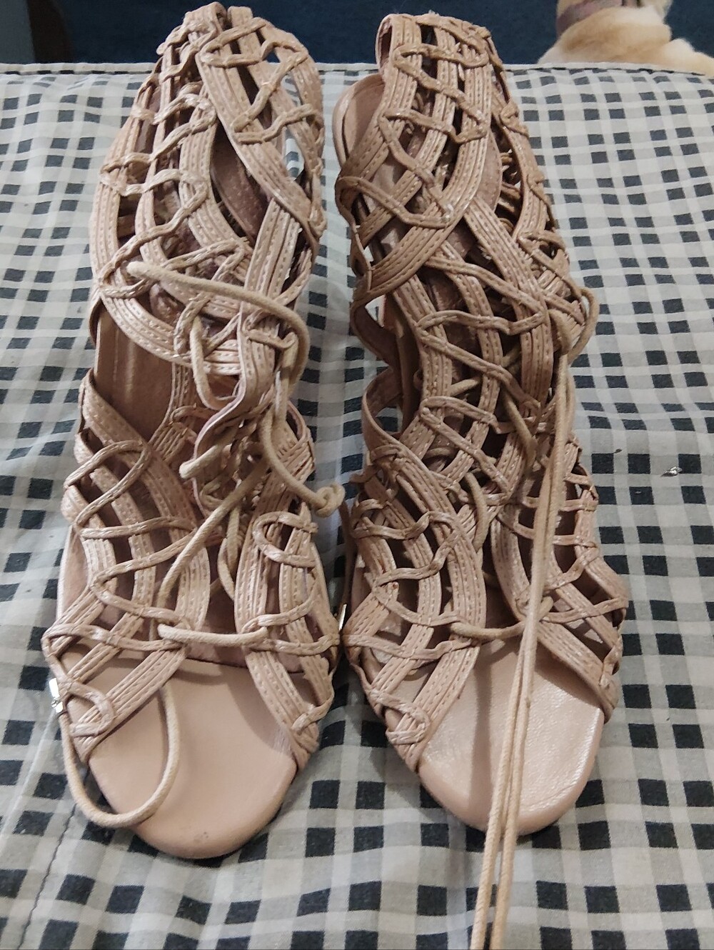 Joie Tan Woven Lace-Up Gladiator Sandals